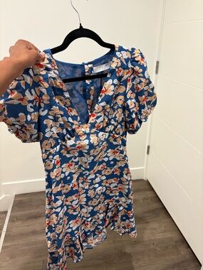 Astr Floral Mini Dress in Blue, Cream, Tan, Red